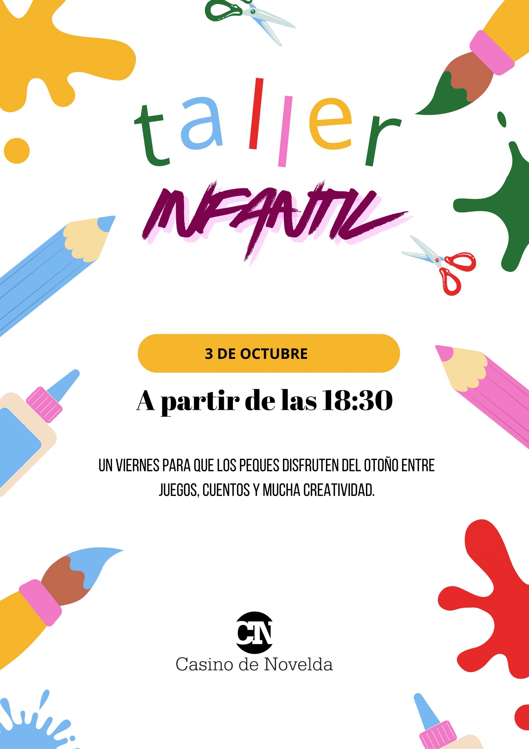 Flyer A4 Taller de Arte Infantil Ilustrado Colorido Celeste y Rosa